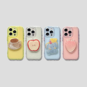 Cute Cartoon Drip Acrylic Stand Phone Case Protective Shell for Apple iPhone 13 15 round Plump Hard Shell Clear Bright Surface