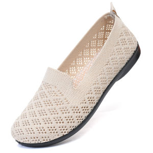 Womens Shoes Summer Old Beijing Not Flats Non Slip Breathable Lightweight Casual Easiest for Match Flying Woven Surface Mom Shoes