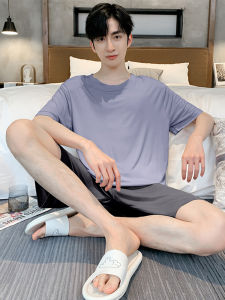 Summer Ice Silk Modal Thin Short Sleeve Sleepwear Set for Men Youth Home Clothes Lightweight Breathable Comfortable Briefs