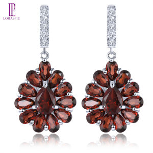 Lohaspie Jewelry Genuine 7.2 Carats Solid Sterling Silver 925 Stud Earring Natural Garnet Stud Earring Pure Silver 925 Original Garnet Wedding Earring For Women Silver 925 Jewelry