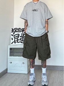 Quần Short Công Sở Nam Dáng Rộng Mùa Hè Đa Năng Phong Cách Đường Phố Cạp Vừa Quần Short Cotton Ống Đứng Thường Ngày