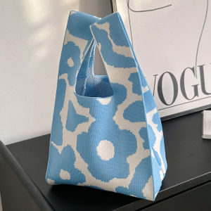 Teachers Day Knitted Handbag Tote Bag Work Carrying Wrist Bag Soft Foldable Polyester Material Cartoon Pattern Design