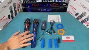 Bộ 2 micro  karaoke mu24 không dây uhf kết nối xa hút âm tốt sử dụng pin sạc tiện lợi tương thích loa kéo âm ly