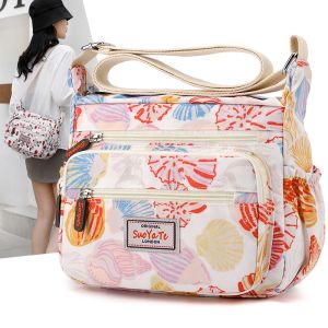 New Large Capacity Floral Print Crossbody Bag Womens Casual Canvas Backpack Waterproof Nylon Single Shoulder Bag Leisure Handbag