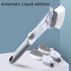 Kitchen Long Handle Dish Brush Automatic Liquid Addition Cleaning Brush