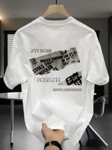 เสื้อยืดแขนสั้นพิมพ์ลายคอตตอนทรงสลิมฟิตสำหรับผู้ชาย ทรงหลวม สไตล์ลำลอง เสื้อยืดคอกลม ผ้าฝ้ายแท้ ฤดูร้อน 2025