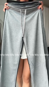 Buy 1 Take 1 KILY Solid Wideleg Pants Highwaist Drawstring Gray Pants for Women 7A0062 (ADD SIZE!)