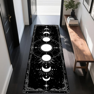 VIKAMA Bohemian Moon Phase Runner Rug Gothic Style Entrance Corridor Floor Mat Meditation Area Rug Home Decor