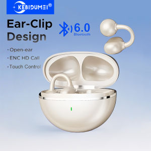 Kebidumei | KEBIDUMEI Open Ear Clip Headphones Bluetooth 6.0 Wireless Earphones Sports Headphones ENC Noise Cancelling Touch Control Earbuds