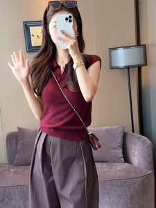 Korean Style Pure Desire Collared Casual Anti-Aging Knitwear Womens Summer New Fashionable Small Flying Sleeve Top