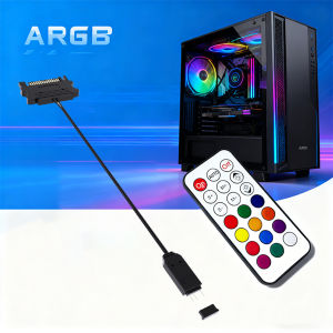 AuyiHomu ARGB Light Controller with Remote 5V 3Pin to SATA Adapter Cable 2-Color PC ARGB Lighting Sync Controller