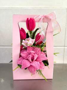 Quà tặng-hộp giấy đựng hoa kẽm nhung cao 40cm