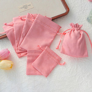 10pcs Drawstring Bags Jewelry Pouches For Gift Wedding Favors Necklace Earrings Jewelry Storage Bags Pink Velvet Pocket Bags