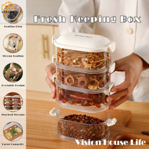 Vision Multi Layer Spice Storage Box Kitchen Freshness Box for Garlic/ Ginger and Green Onions Stackable Sealed Refrigerator Organizer for Food Storage Divided Food Serving Box with Lids