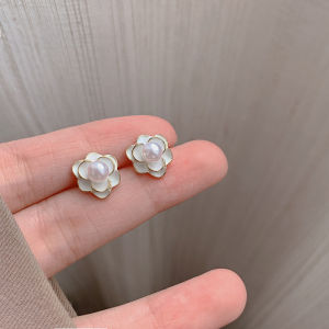 Tea Rose Pearl Drop Earrings Womens Vintage Hong Kong Style French New Luxury Small Audience High-End Sensation Earrings