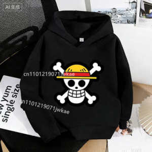 Bandai | One Piece Printed Anime Hoodie Childrens Pure Hoodie Cartoon Loose Clothes Boys and Girls Harajuku Oversized Size Hoodie