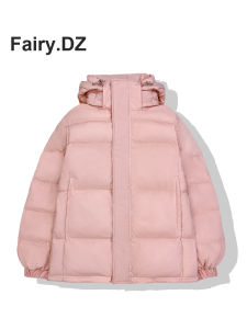 แจ็คเก็ตผ้าขนเป็ดหนาสำหรับฤดูหนาว 2025 สำหรับคู่รัก ทรงหลวม ปกหนาได้รับอนุญาต ปกหมวกถอดได้ ความยาวสั้น เสื้อผ้าทำงานสไตล์ลำลอง