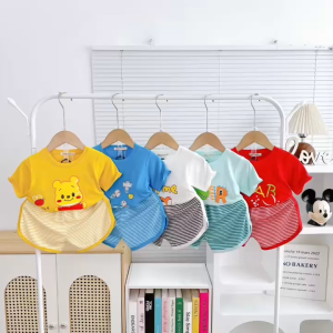 BỘ tay cộc quần đùi áo trơn in hình phối quần sọc thun lạnh minky(LNN22) mon cho bé size 10-26kg