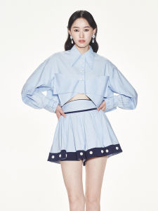 LeFame Womens Flash Diamond Butterfly Knot Short Shirt Original Design Pure Color Long Sleeve Slim Fit Cotton Blend Shirt