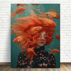Dreamy Surreal Red Hair Girl with Goldfish Jigsaw Puzzle 500/1000/1200/2000PCS Stress Relief Puzzle Wall Art Decor Gift