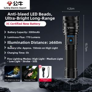 Bull | Adjustable Zoom Super Bright Long-Lasting Outdoor Handheld Rechargeable Waterproof Torch