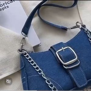 Elegant OL shoulder denim saddle bag