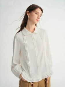 DUSHU | Striped Pleated Ruffled Hem Doll Shirt