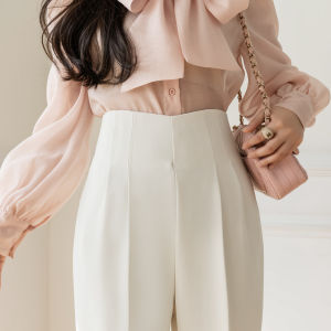 High Waist Straight Leg Nine-Tenths Wide Leg Harem Pants Slimming Bloom Korean Style Commute Black Zipper Womens Trousers
