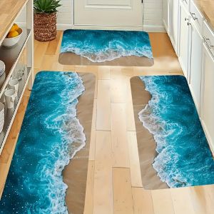 Beach Sea Wave Kitchen Carpet Anti-Slip Machine-Washable Entrance Floor Mat Laundry Room Corridor Floor Mat Home Decoration