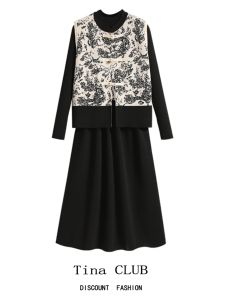 Tina CLUB plus Size Autumn Winter Clothes New Chinese Style Light National Trend Vest Dress Two-Piece Set for Slightly Plump Women