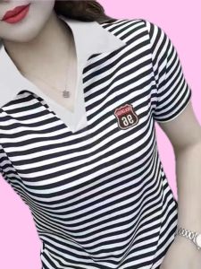 HUAXUNRAN | Striped Versatile Polo T-shirt for Plus Size Women