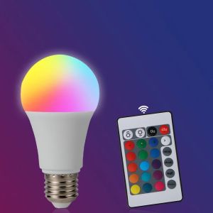 16 สี RGB หลอดไฟ LED Multicolor E27 7W 8W 9W AC220V ในครัวเรือนหรี่แสงได้ 24 คีย์รีโมทคอนโทรลบรรยากาศนีออน