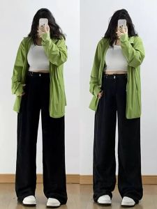 Black Lyocell Jeans Female Summer Thin Pants Plus Size Ladies Cover Slim Looking Ice Silk Pear Shapes Wide-Leg Pants
