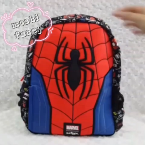Tas Ransel Sekolah Marvel Spiderman / Tas Sekolah Anak Laki-Laki size SD / Backpack School Spiderman Marvel size Besar Boy - size M Navy (+Topi)