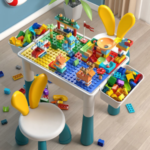 Big Building Blocks Table with Chair and Blocks Kids Table and Chair Set Gift Toys for Kids Blocks