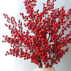Dried Flowers Artificial Flowers Red Fruit Lucky Bean Lotus Seed Glass Ceramic Flower Vase Floral Decoration Standing Floor Ornament