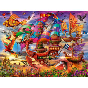 Dreamy Airship Fleet Jigsaw Puzzle 1000Pieces Steampunk Style Art Puzzle Modern Home Decor Relaxing Hobby for Adults Teens