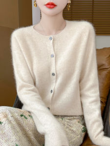100% Pure Wool Open Cardigan Womens round Neck Knitted Loose Long Sleeve Soft Comfortable Casual Style Korean Fashion