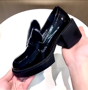 [JSJK]Square heel black shoes for women Mary Jane glossy leather shoes FOR WOMEN 6cm height #8980