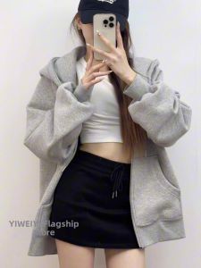 YIWEIYI | Heavyweight Grey Hoodie Outwear