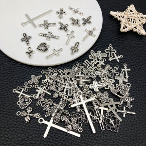 20/50/100pcs Vintage Silver Cross Charm Set – DIY Craft Supplies for Handmade Earrings Bracelets Necklaces & Keychain/Bag Acce
