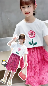 [ 10-12±Yrs] OOTD Baju Budak Perempuan Suit 2Pcs Kids Girl Set Top + Skirt Soft Cotton Skirt Korean Style
