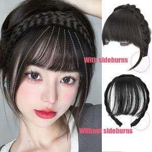 Của phụ nữ xương cá Braid Headband Tóc giả mái thưa với sideburns mô phỏng vô hình cho cô gái phụ nữ tóc mái phụ kiện