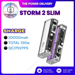 Pin sạc dự phòng trong suốt xuyên thấu SHARGE Storm 2 Slim 130w 20000mah 1C1A siêu nhỏ gọn với màn hình LED
