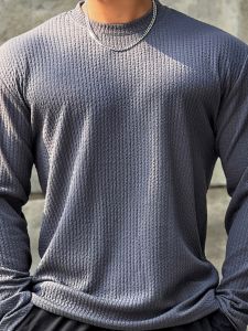 JSGJ | Mens Round Neck Long Sleeve T-Shirt Sport Wear Anti-wrinkle Elasticity Breathable Pure Color Casual