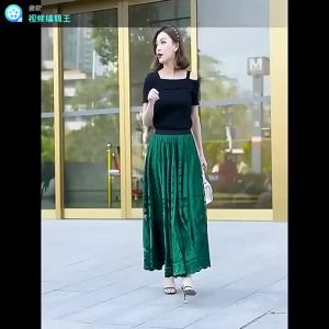 Lace Skirt Womens New A-word Long Skirt Big Swing Gauze Hollow Pleated Skirt