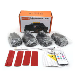 1/2/4x RGB Solar Powered LED Strobe Light Bar Remote Control Roof Mount Warning Anti-Collision Pilot Light for Car Truck SUV