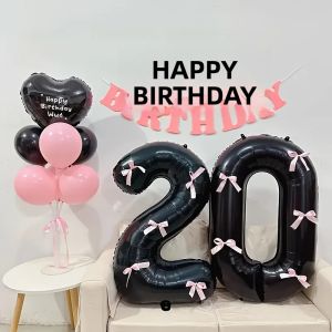1 Bóng Bay Đen Lớn Có Nơ Hồng Dùng Trang Trí Tiệc Sinh Nhật Đám Cưới Lễ Tốt Nghiệp Số 0-9 Đồ Dùng Tiệc Tùng