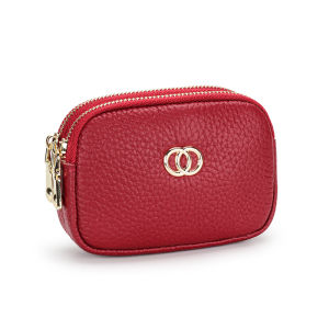 First Layer Cowhide Womens Coin Purse Double Zipper Soft Leather Short Wallet New Arrival Genuine Leather Coin Bag Key Card Case