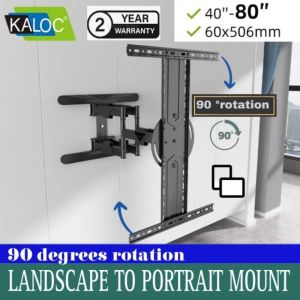 KALOC HEAVY DUTY U80X 40" - 80" FULL MOTION SWIVEL VERTICAL 90° DEGREE ROTATE LANDSCAPE TO PORTRAIT ADJUSTABLE ANGLE WALL MOUNT TV BRACKET SAMSUNG LG SONY TV MOUNT PENYANGKUT TV DINDING 电视墙壁挂支架